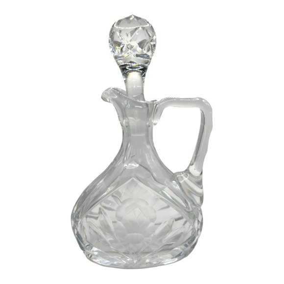 Antique Crystal Oil & Vinegar Bottle With Rose Pattern Engravings - Picture 1 of 13